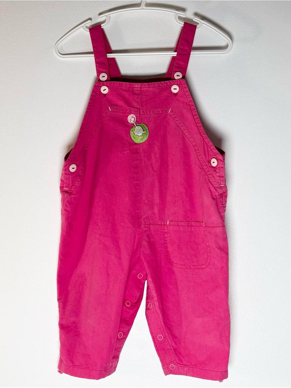 Rare Vintage 80s Brouette et Trottinette Hot Pink Cotton Baby Overalls scoop